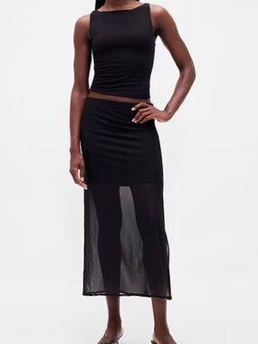 GAP Black Semi-Sheer Mesh Midi Skirt
